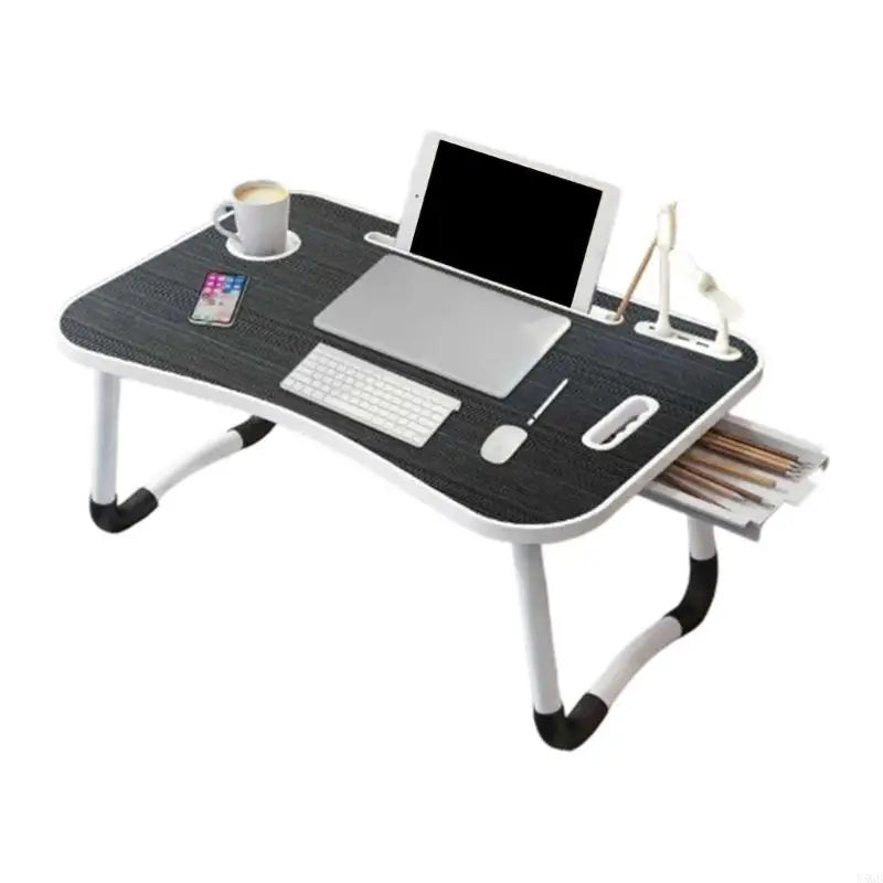 Foldable Computer Desk Featuring 4 USB Ports Mini Light Fan Cup Holder Side Drawer Card Slot Portable for Laptop Use on Bed Y5GB