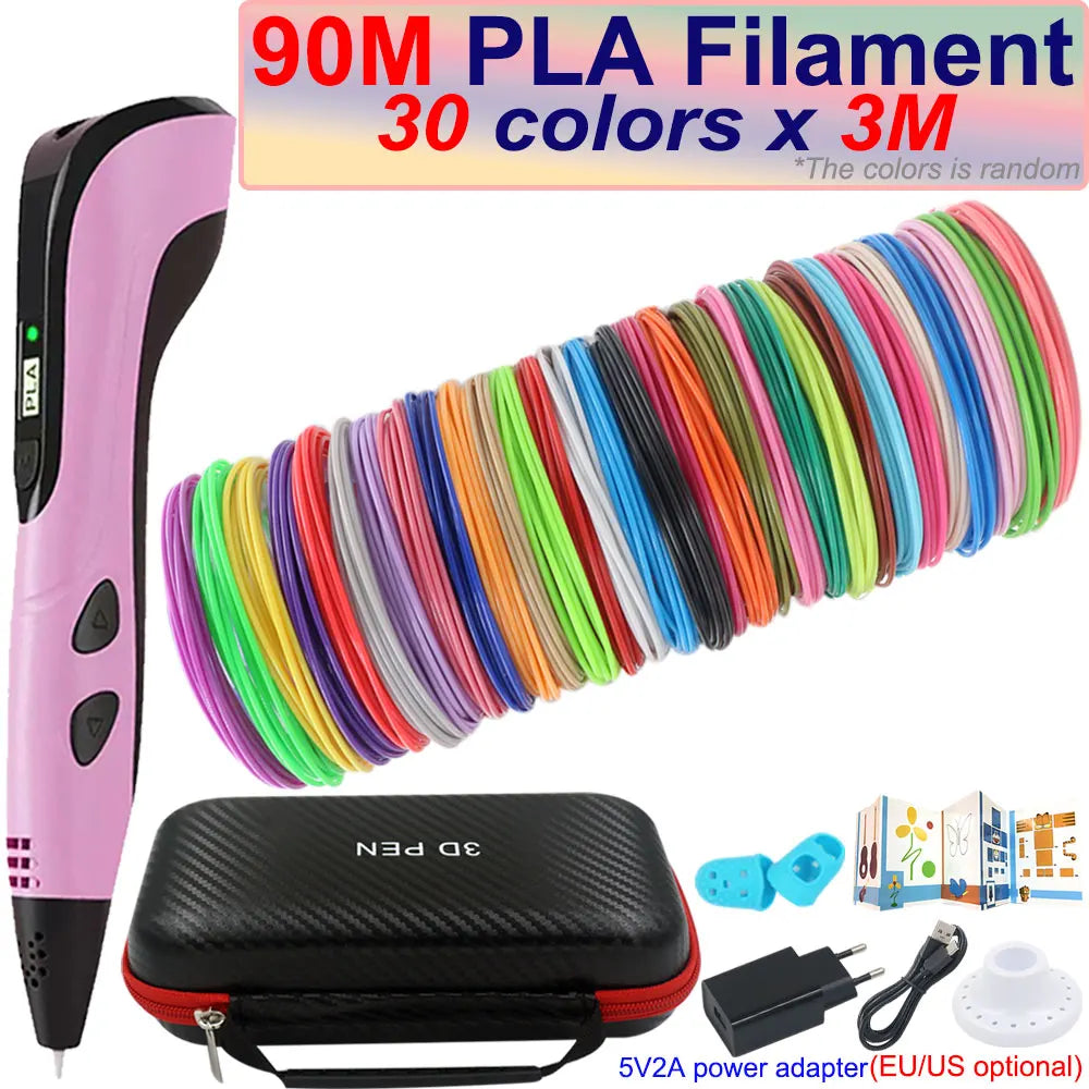 Kids 3D Pen with LCD Screen – 200M PLA Filament, Power Adapter & Travel Case