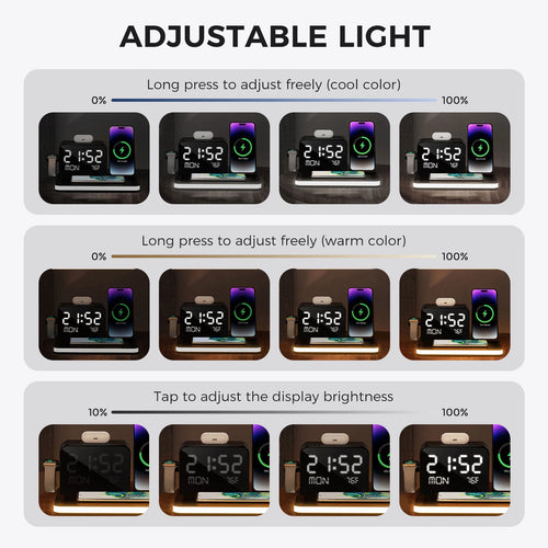 7-in-1 Wireless Charging Stand – Night Light, Clock & Temperature Display for iPhone, Headphones & Watches