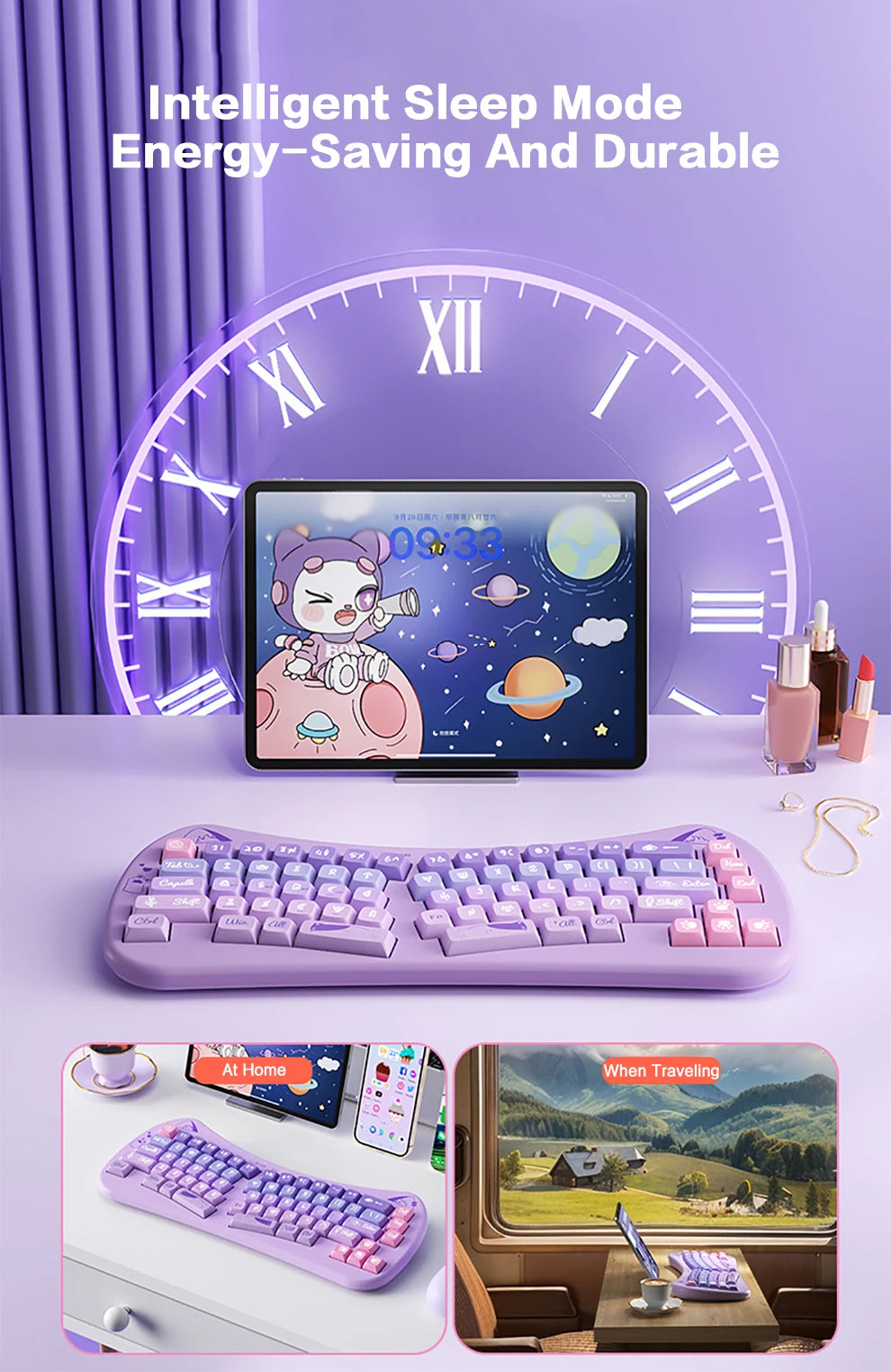 PurrBoard 68 – Ergonomic Split Wireless Keyboard | Bluetooth + 2.4G + Cat Keycaps