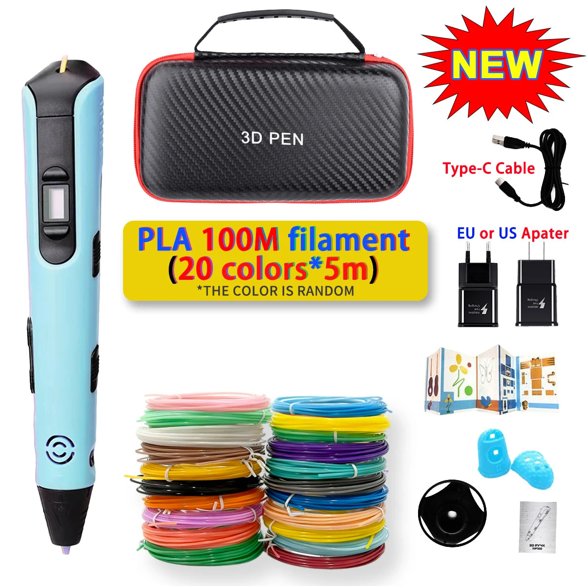 GlowPen Kids 3D Pen – PLA Filament, Power Adapter & Travel Case, Birthday Gift