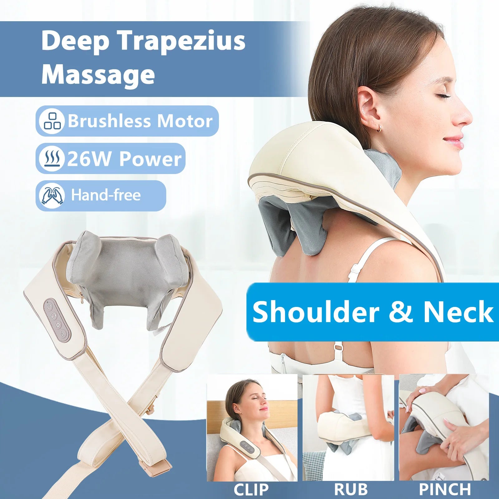 Foreverlily 26W Brushless Neck & Shoulder Kneading Massage Shawl – Wireless