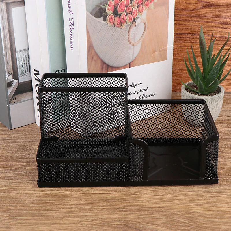 Desk Stationery Organizer Creative Metal Pen Holder Pencil File Storage Rack 3 Grid Storage Box Office Desktop Accessories
