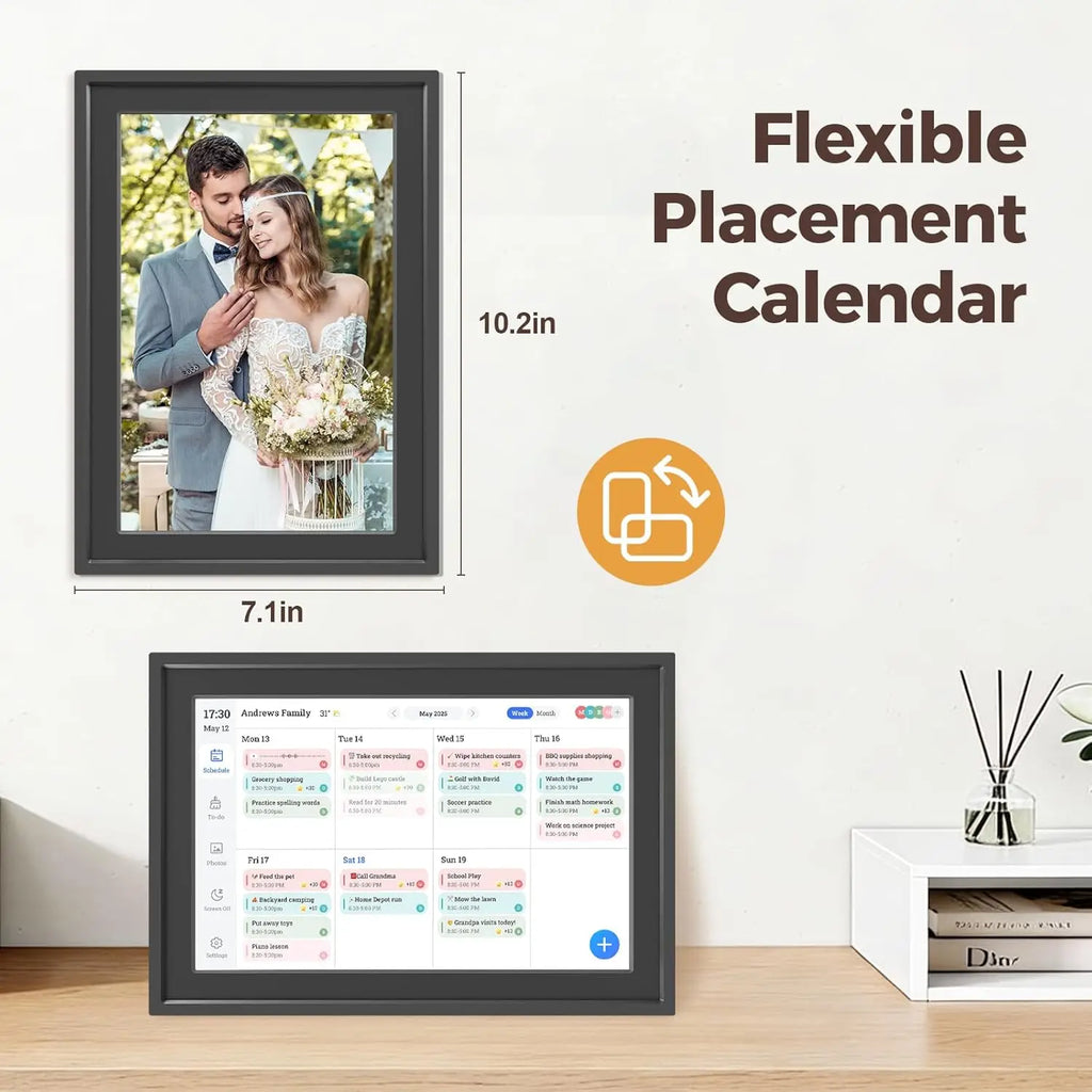 FotoFrame 10.1" Smart Digital Calendar & Photo Frame – Touchscreen Family Organiser with Voice & Auto-Rotate