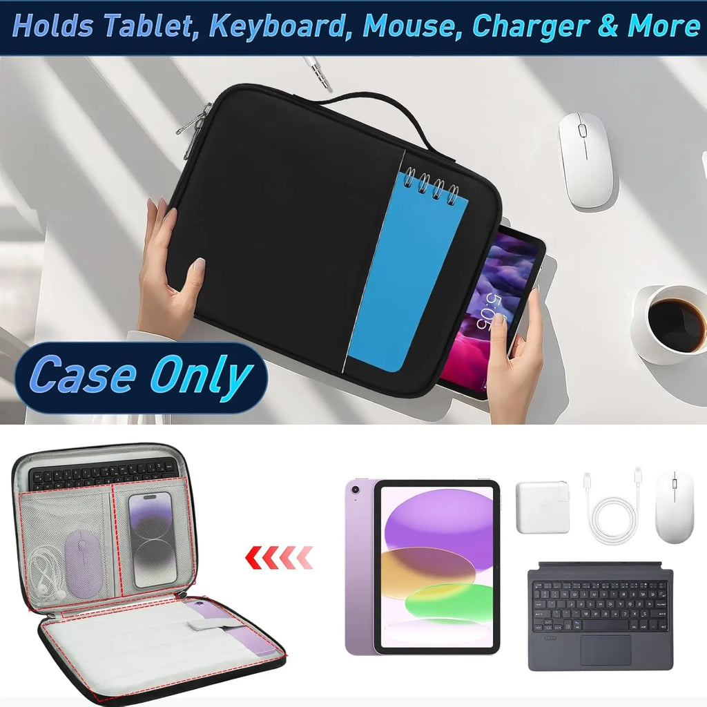 Tablet Sleeve Case with Handle – Fleece-Lined Waterproof Travel Bag with Accessory Pocket