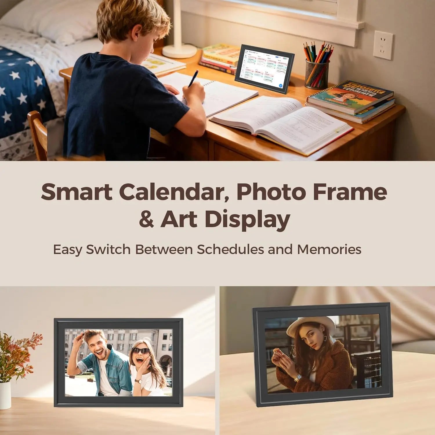 FotoFrame 10.1" Smart Digital Calendar & Photo Frame – Touchscreen Family Organiser with Voice & Auto-Rotate
