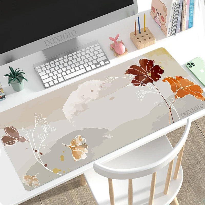 Minimalist Abstract Floral Art XL Mouse Pad – Aesthetic XXL Desk Mat | Soft Non-Slip Rubber Gaming & Office Mousepad Table Protector