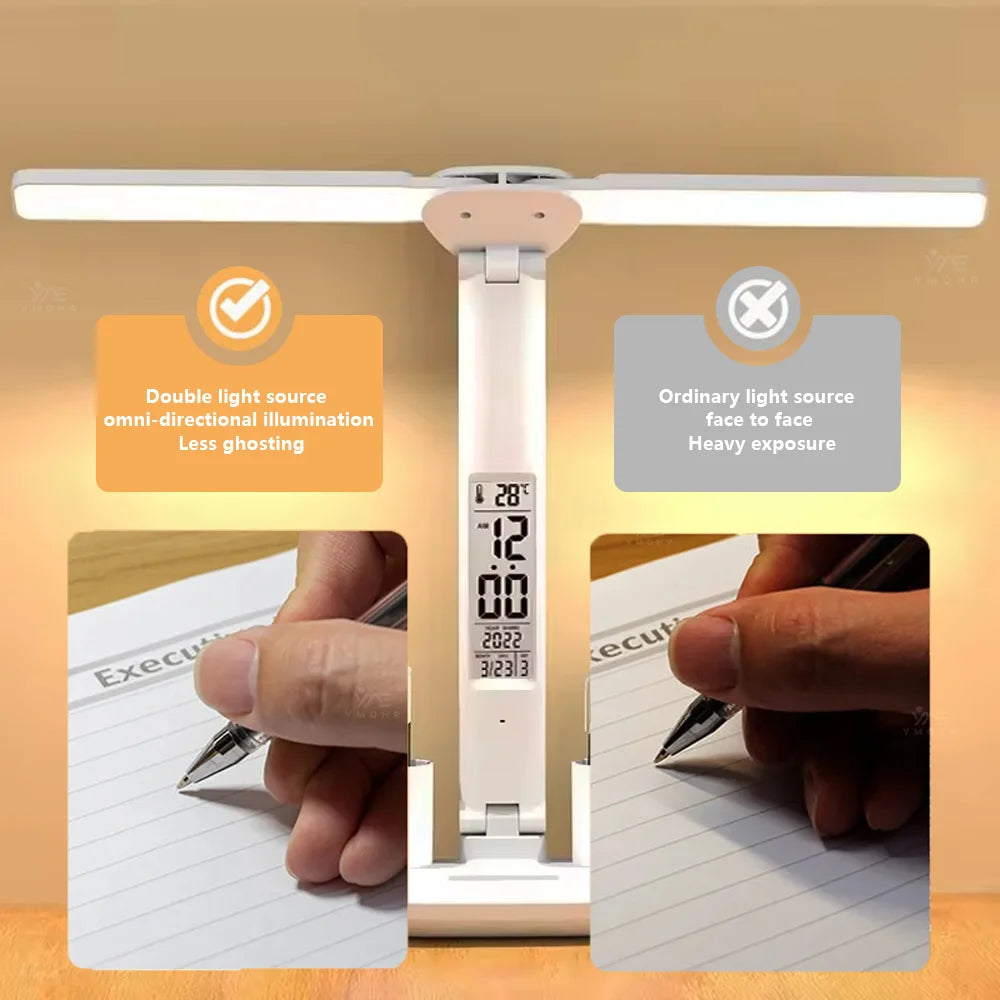Double Headed Eye Protection Table Lamp LED Rechargeable Dimmable Desk Light Smart Display For Study Reading Bedside Night Light