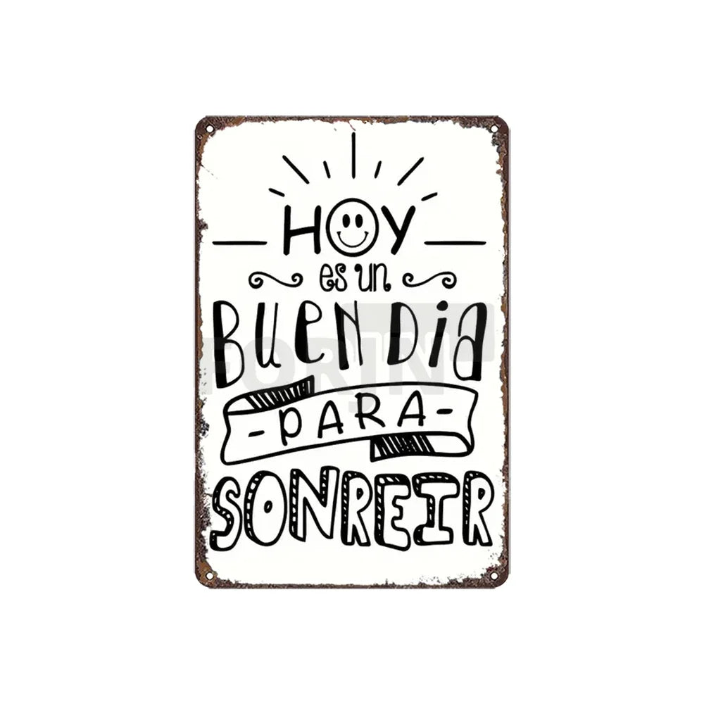Spanish Inspirational Quote Poster,Spain Wall Art Metal Sign,Black and White Minimalist Painting,Gift for Home Room Office Decor