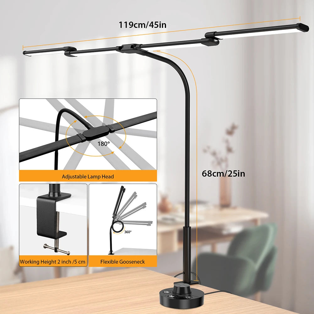 LED Architect Desk Lamp with Clamp – Adjustable Swing Arm Task Light | Eye-Care Dimmable Study & Office Lamp for Home Workstation