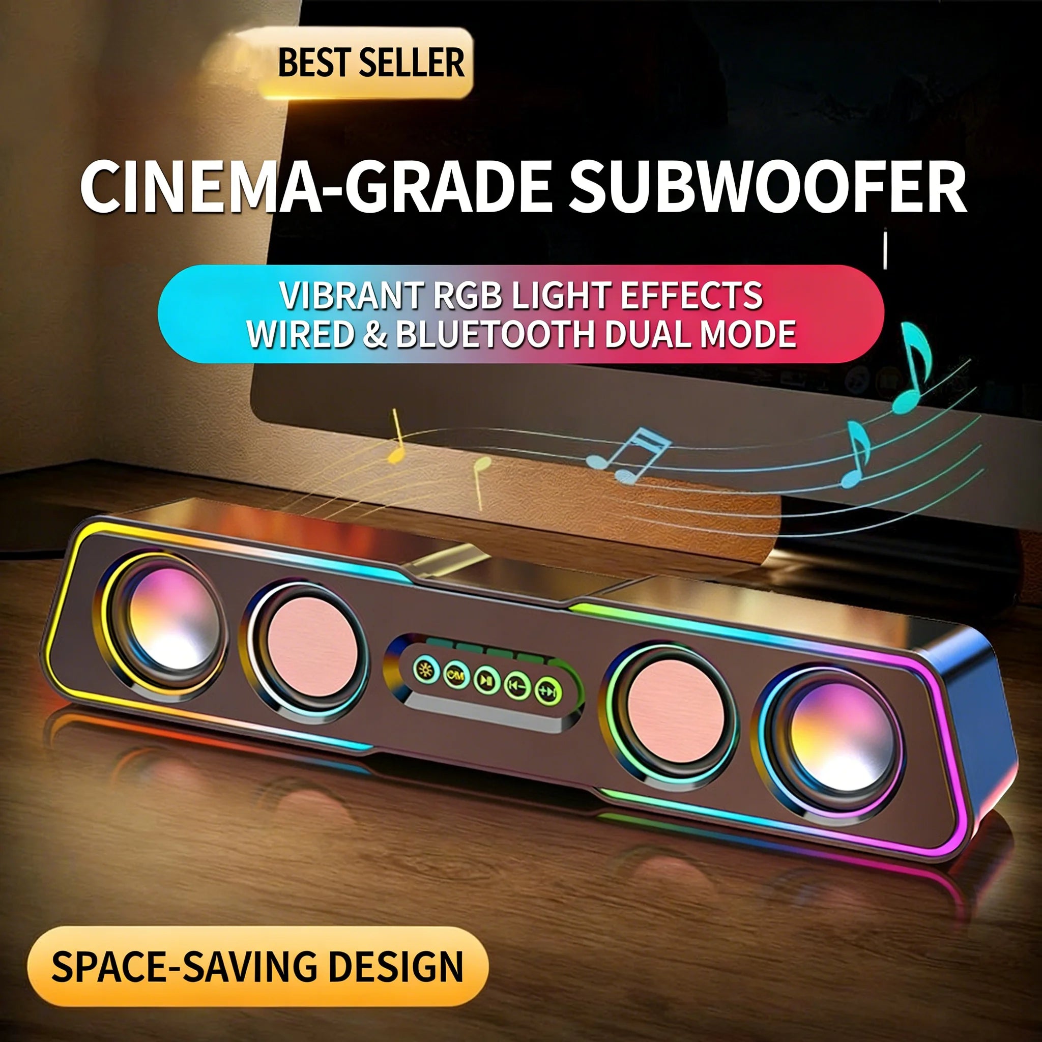 Computer Soundbar with Deep Bass High Volume Wired Desktop Speaker for PC Laptop Home Use