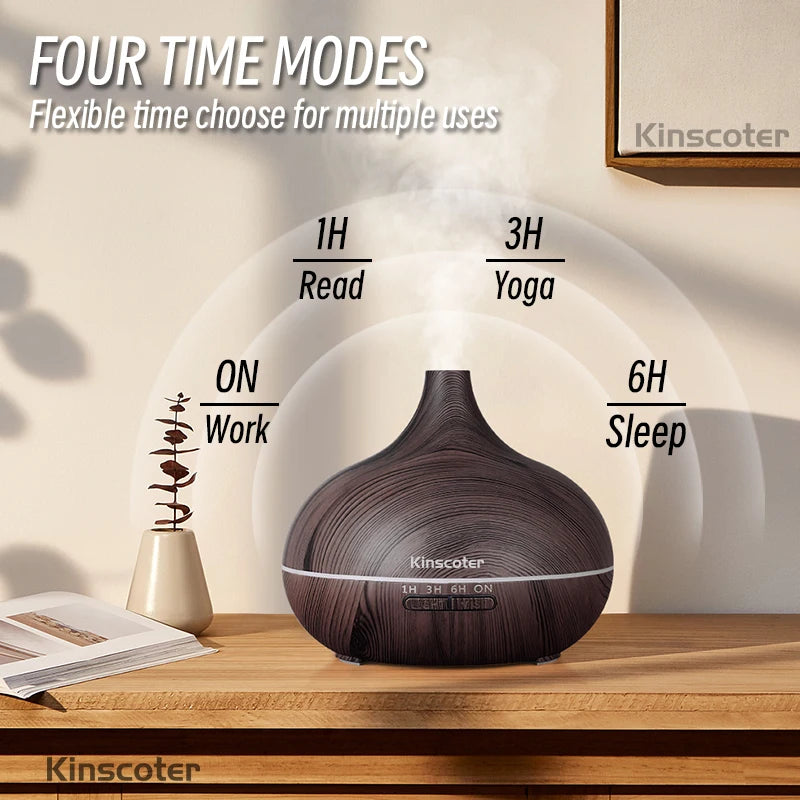 WoodMist 500ml Aromatherapy Essential Oil Diffuser – Remote Control, 7-Colour LED & Ultrasonic Humidifier