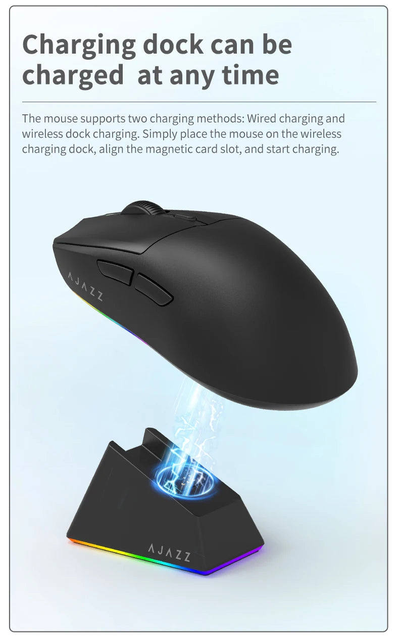 AJAZZ AJ139 V2 Tri-Mode Gaming Mouse – PAW3311, 12000 DPI & Magnetic Charging Base