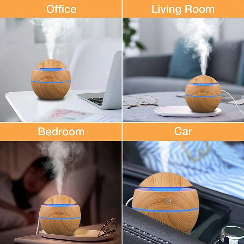 GrainMist USB Ultrasonic Cool Mist Aroma Diffuser – Wood Grain Essential Oil Humidifier & Air Purifier