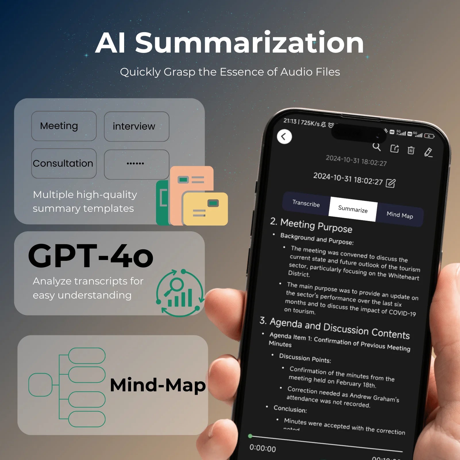 VoiceAI Pro 64GB – Smart Recorder with Live Transcribe, Summarize & Translate (100 Languages)