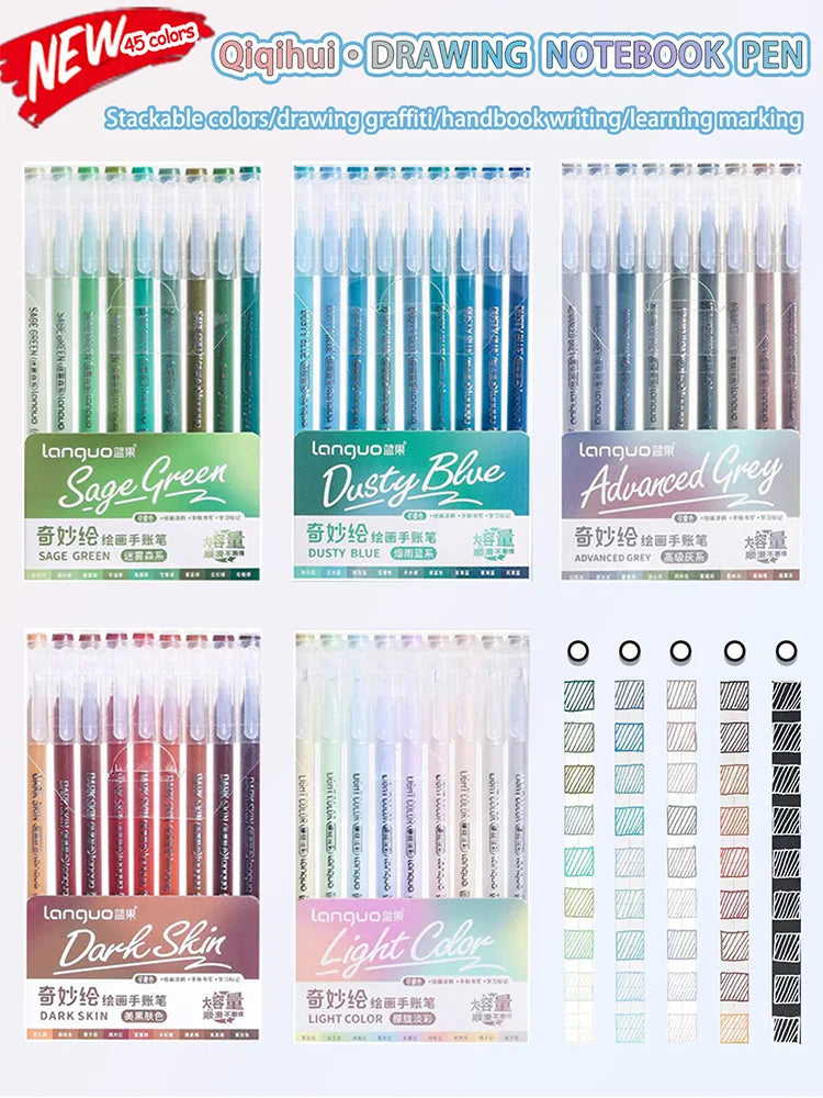 Languo 27-207 Colour Gel Pen & Marker Drawing Set – Student DIY Art Pens