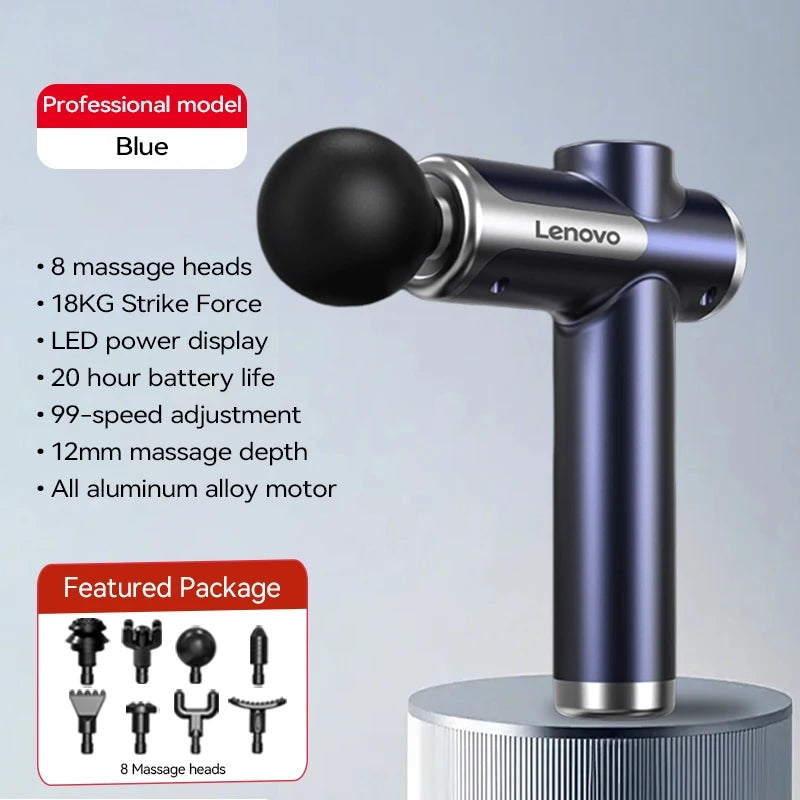 Lenovo Wireless Fascia Massage Gun – 8 Heads, Rechargeable for Neck, Back & Legs