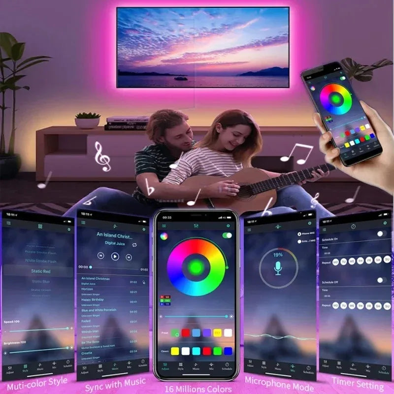 USB 5V LED Lights for TV with APP Control Flexible Ribbon Tape RGB5050 30leds/m TV LED Backlight Room Bedroom Decor Lighting
