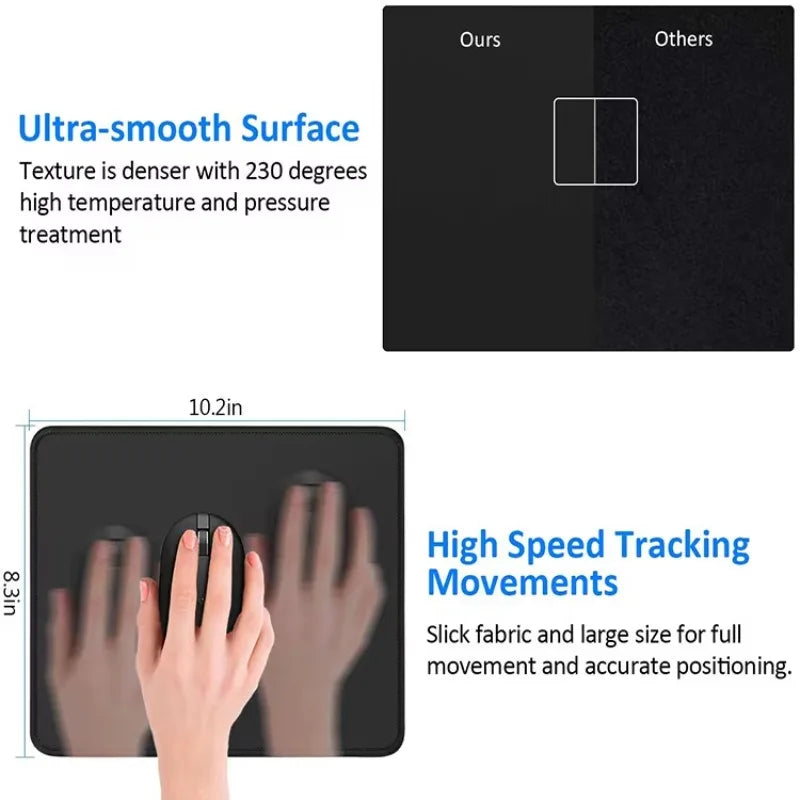 Solid black small mouse pad, desktop pad, computer accessory