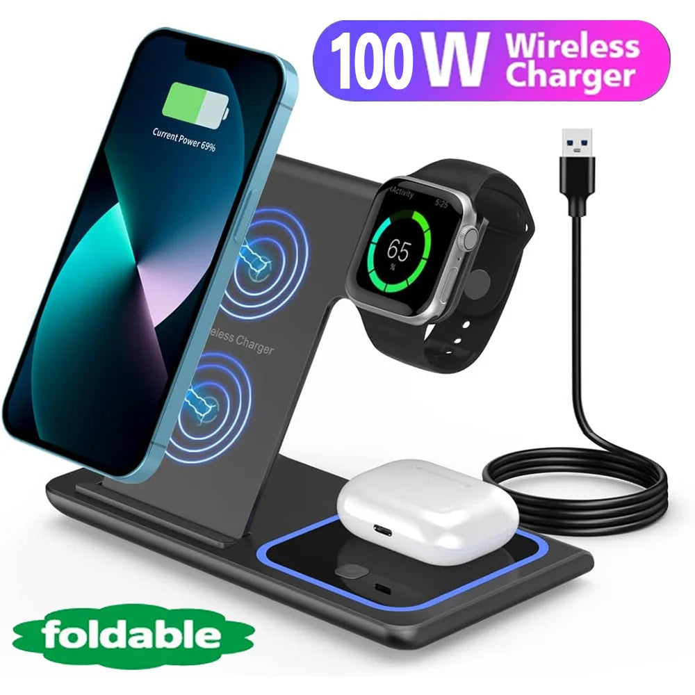 TriCharge 40W 3-in-1 Foldable Wireless Charging Station – iPhone, Apple Watch & AirPods