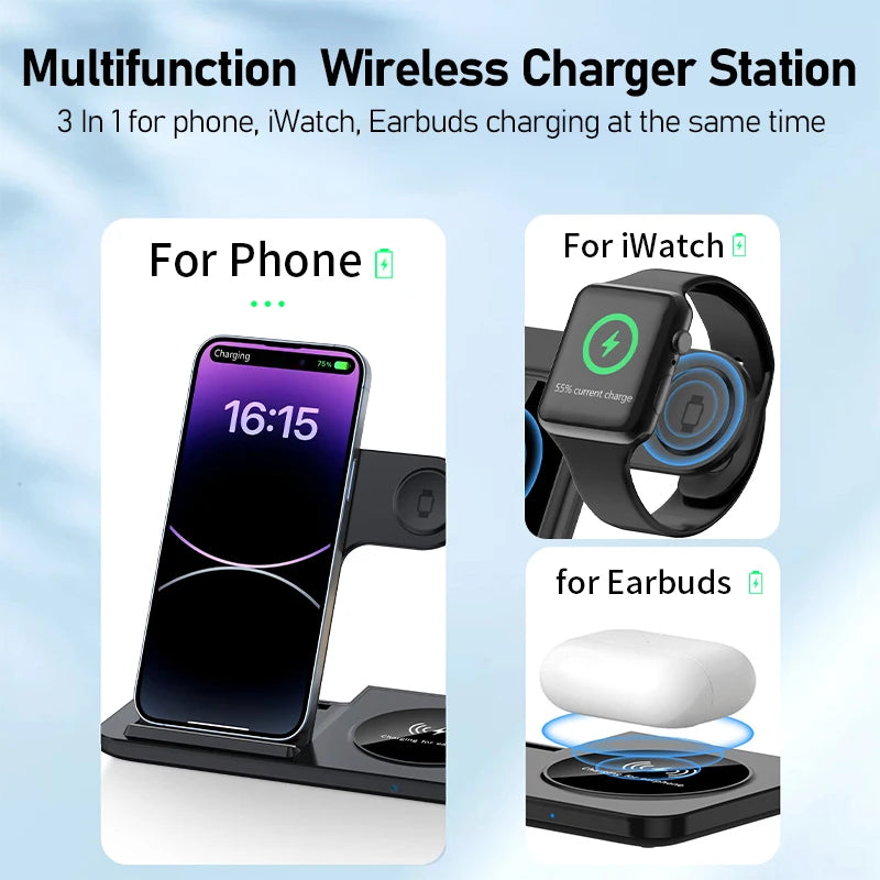 FoldCharge Foldable Fast Wireless Charging Station – iPhone 16/15/14, Apple Watch & AirPods