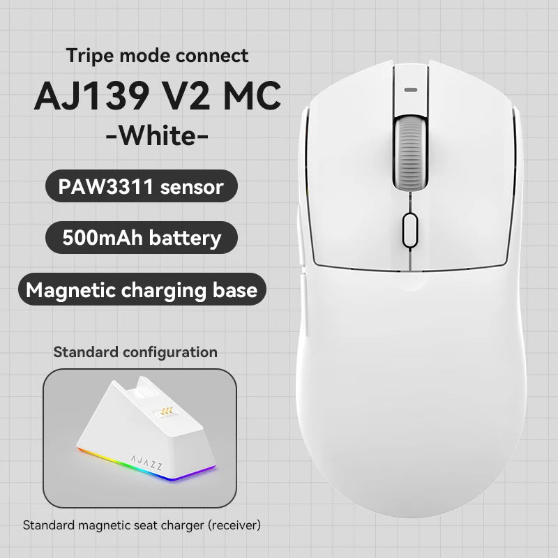AJAZZ AJ139 V2 Tri-Mode Gaming Mouse – PAW3311, 12000 DPI & Magnetic Charging Base