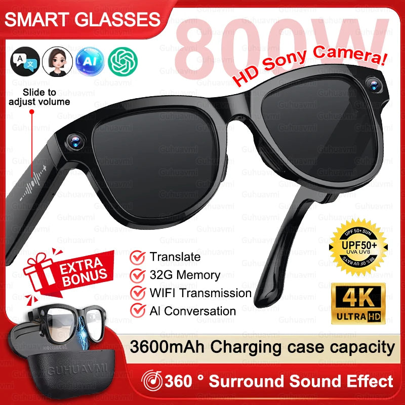 NightVision AI Smart Glasses – 8MP HD Camera, 3600mAh Battery & AI Translation