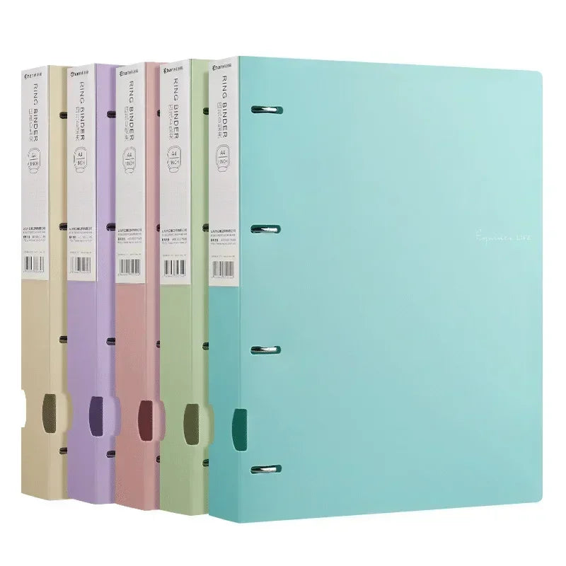NEW Portable 4-Hole D-Type Folder A4 Plastic Storage Folder Loose-Leaf Storage Box File Bag Student File File Storage Box
