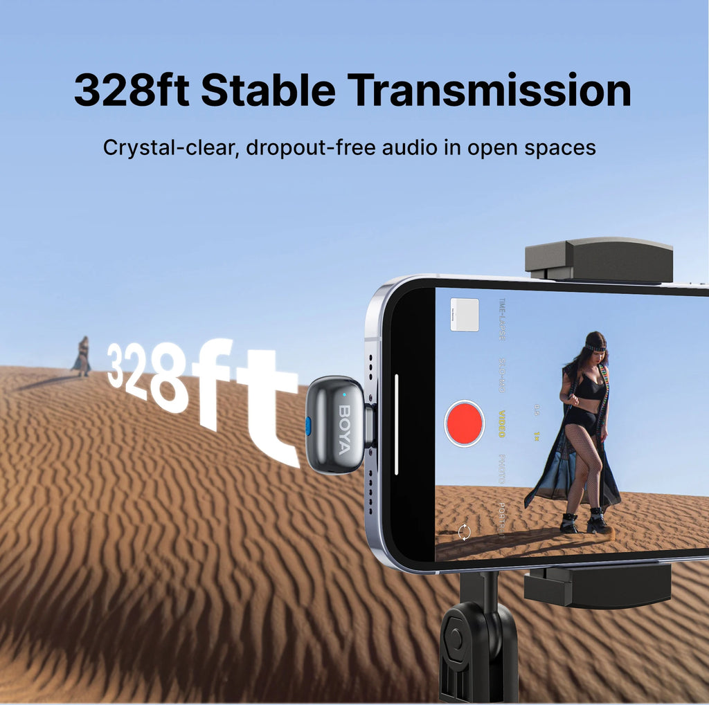 BOYA Mini 2 Wireless Lavalier Microphone – AI Noise Reduction for iPhone & Android