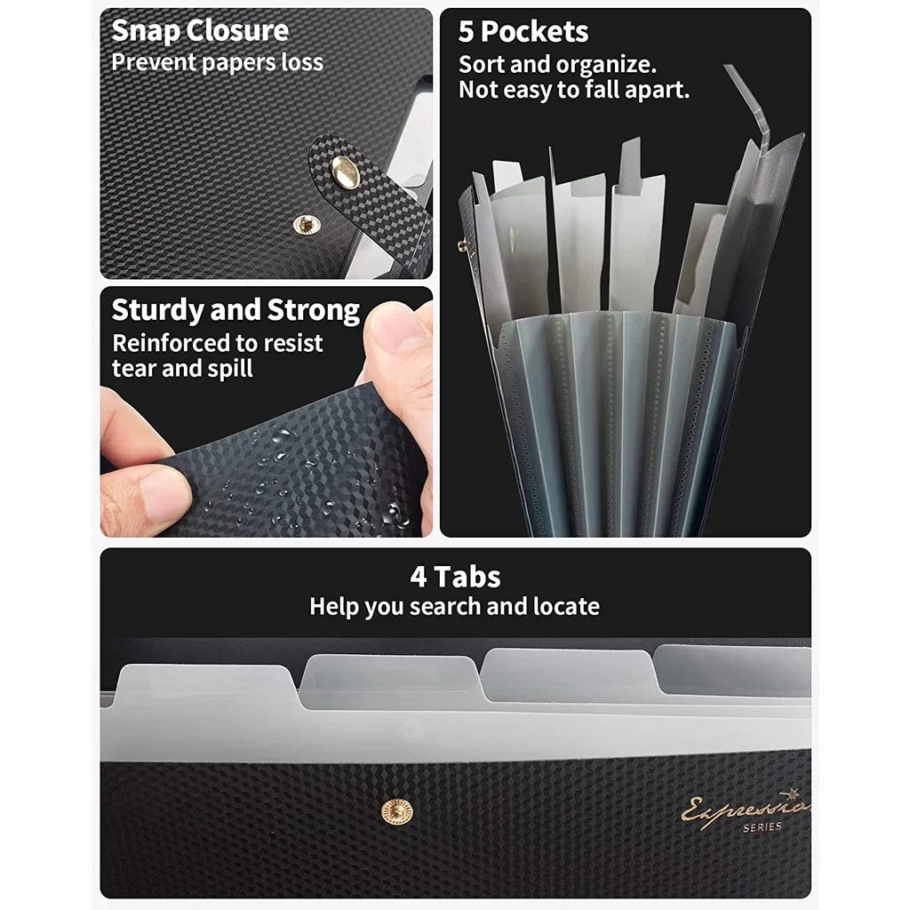 AccordionFile 5-Pocket A4 Expanding File Folder – Portable Document Organiser