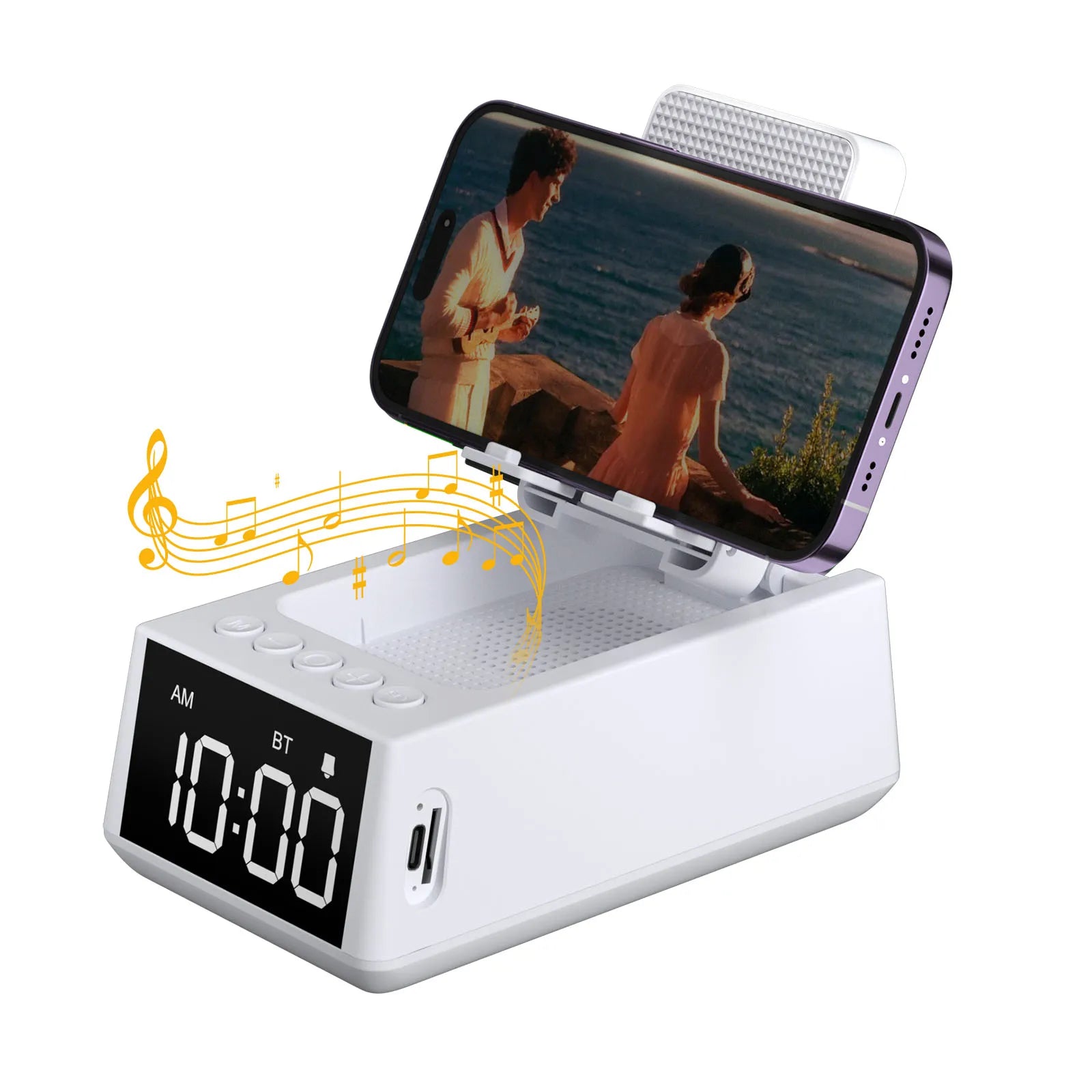 TimeTune Pro – Foldable Bluetooth Speaker with Alarm Clock & Phone Stand