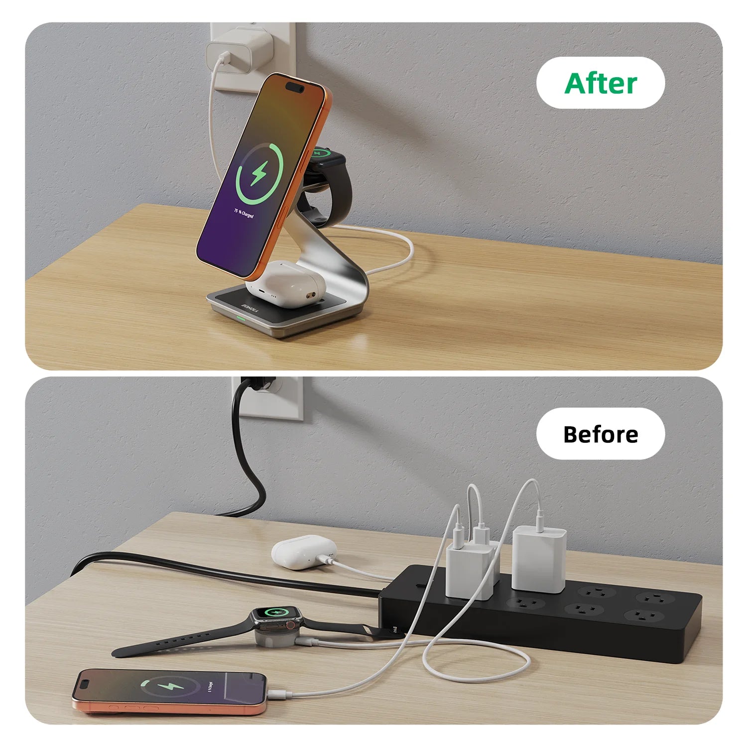 Bonola 3-in-1 Magnetic Wireless Charging Station – iPhone 17/16/15/14, Apple Watch & AirPods Pro