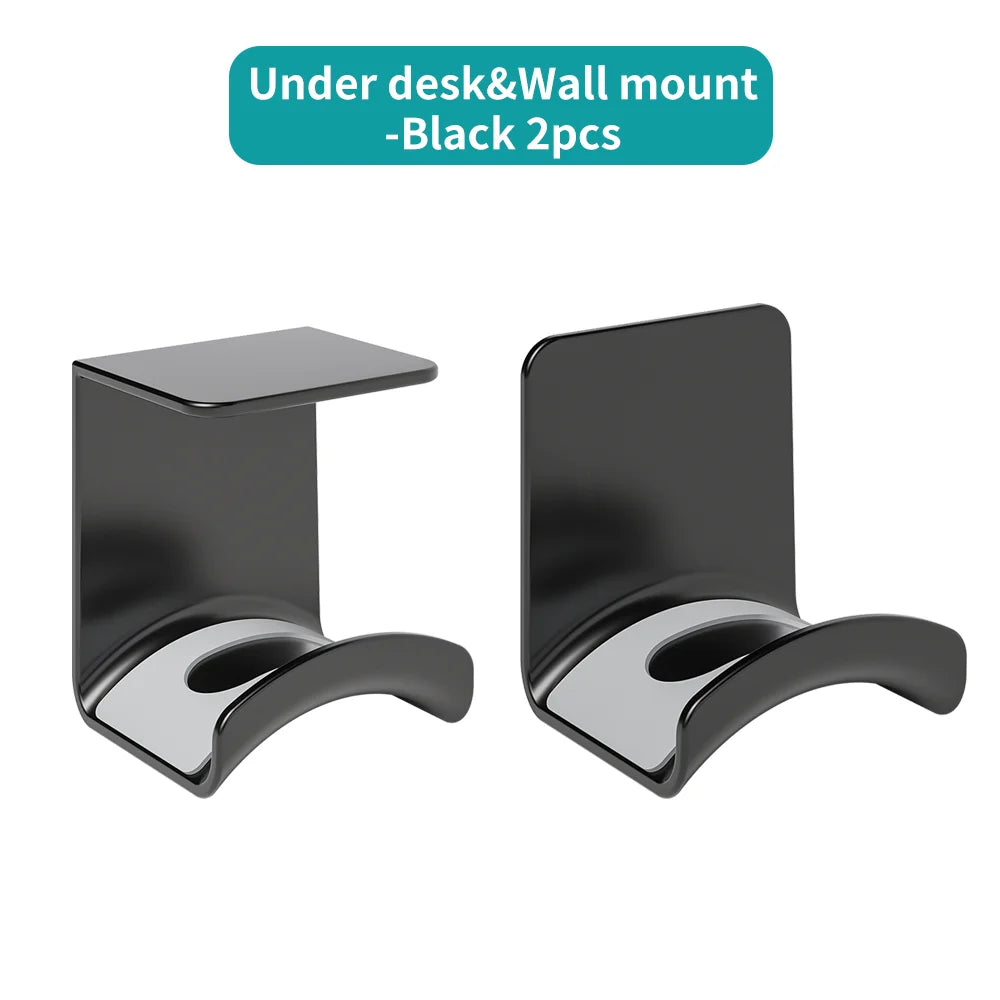 Universal No-Drill Headphone Stand – Under-Desk & Wall-Mount Headset Hanger, Adhesive Plastic Holder for Gaming Headphones, Earbuds & Audio Gear