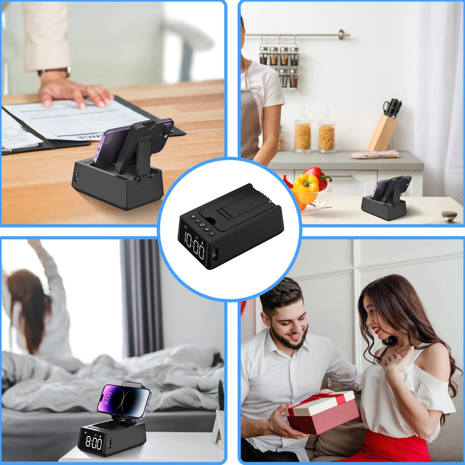 TimeTune Pro – Foldable Bluetooth Speaker with Alarm Clock & Phone Stand