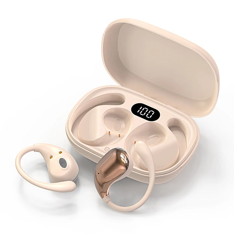 Bluetooth 5.4 Ear Hook Earbuds – LED Display, Waterproof, Touch Control, HiFi Sound