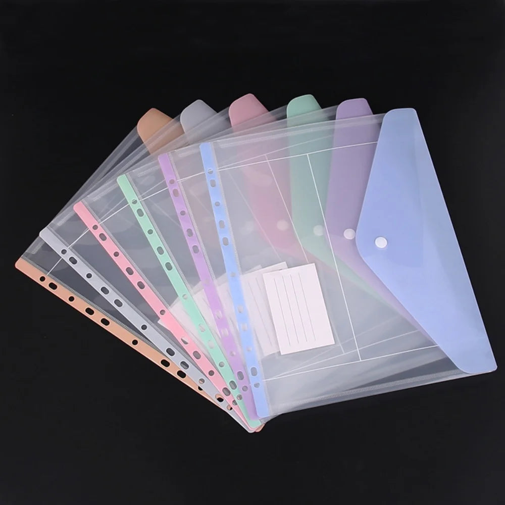 Plastic 11-hole Loose-leaf File Bag Transparent 3-hole Folder+6pcs Binder Pockets Document Pouch for Office and School Supply