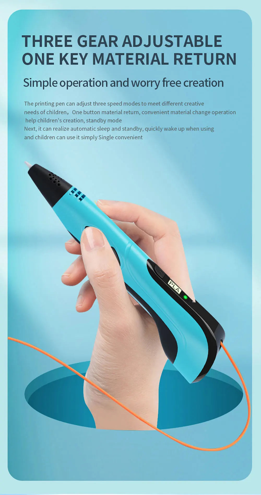 Kids 3D Pen with LCD Screen – 200M PLA Filament, Power Adapter & Travel Case