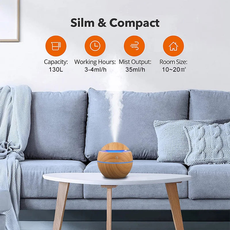 GrainMist USB Ultrasonic Cool Mist Aroma Diffuser – Wood Grain Essential Oil Humidifier & Air Purifier