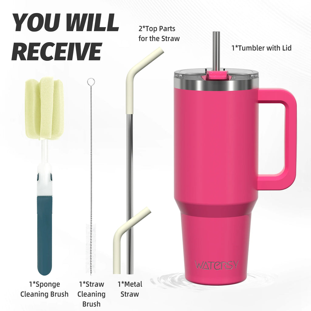 WATERSY Stainless Steel Tumbler with Straw – 20oz / 30oz / 40oz Vacuum Insulated