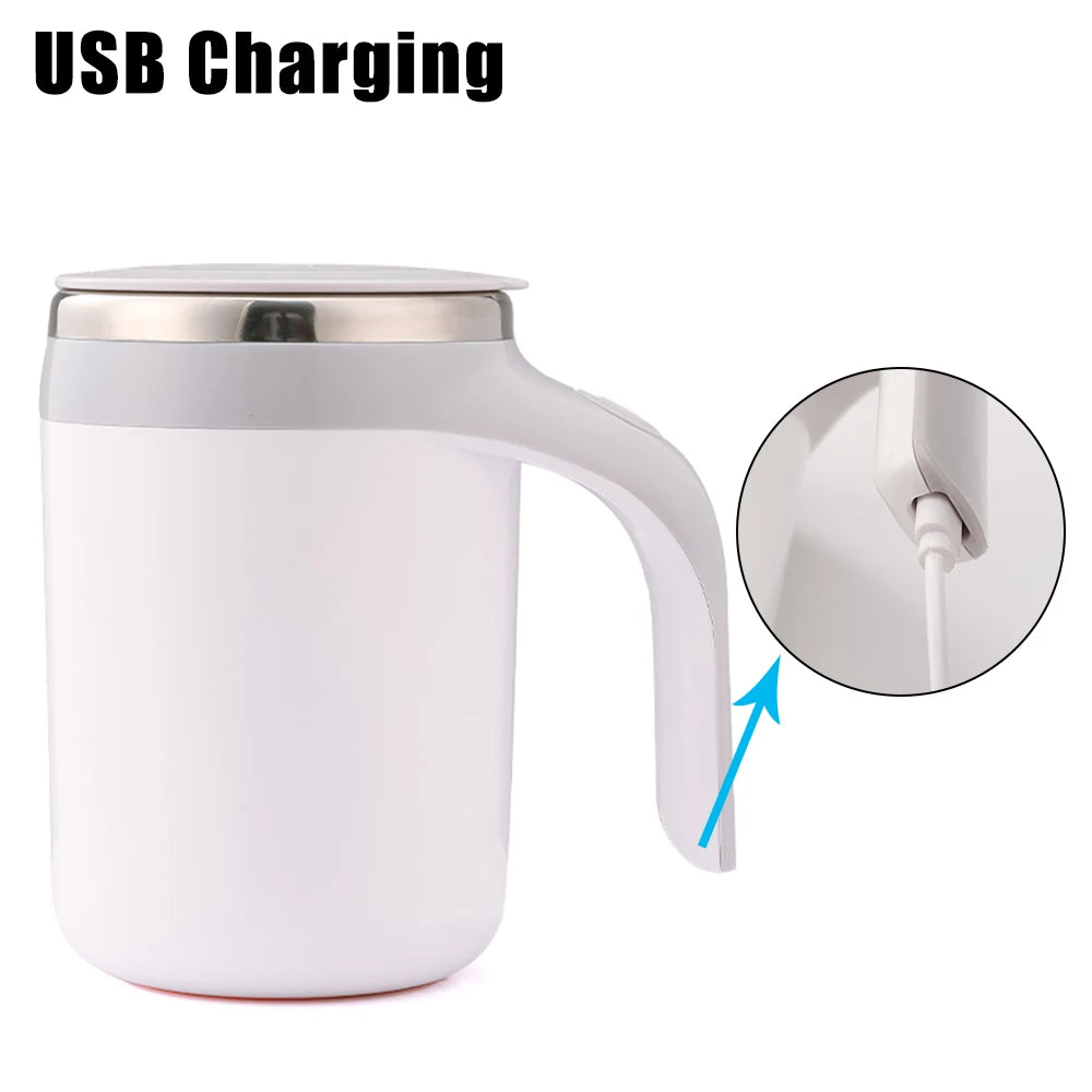 SpinSip Self-Stirring Magnetic Stainless Steel Mug – Auto Mixing Coffee Cup