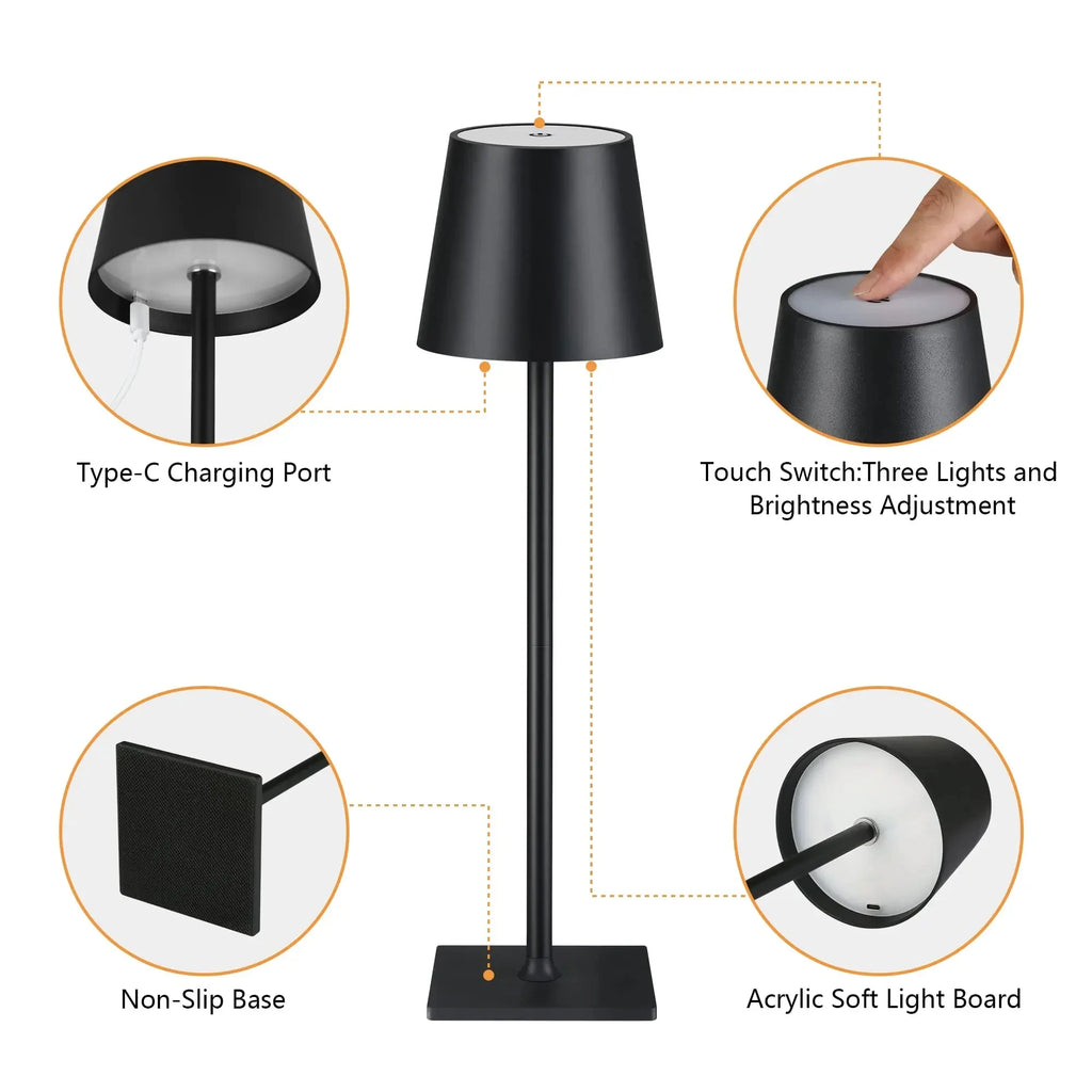 TouchGlow LED Desk Lamp – 3-Level Dimmable, Wireless USB Rechargeable Night Light for Study & Office