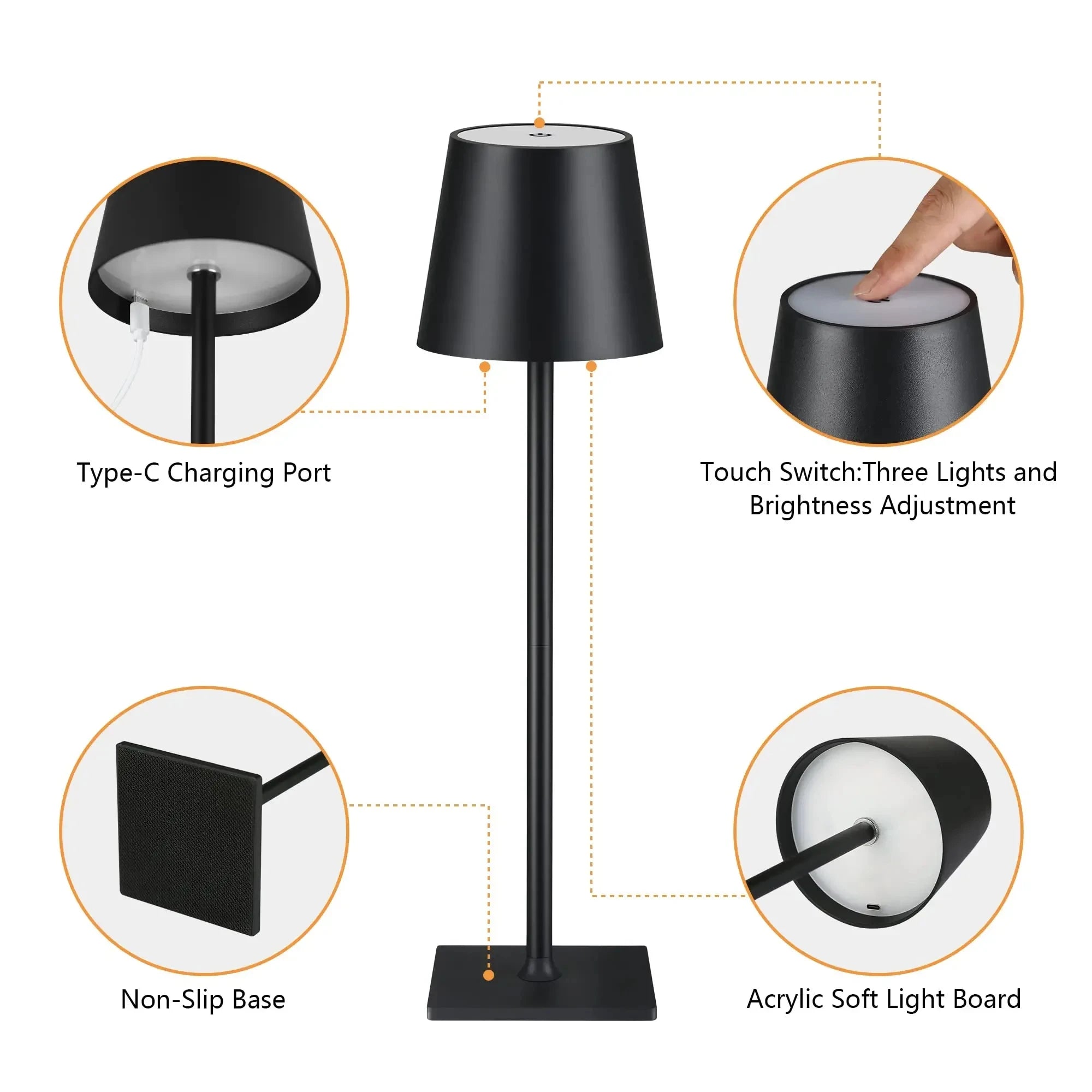TouchGlow LED Desk Lamp – 3-Level Dimmable, Wireless USB Rechargeable Night Light for Study & Office