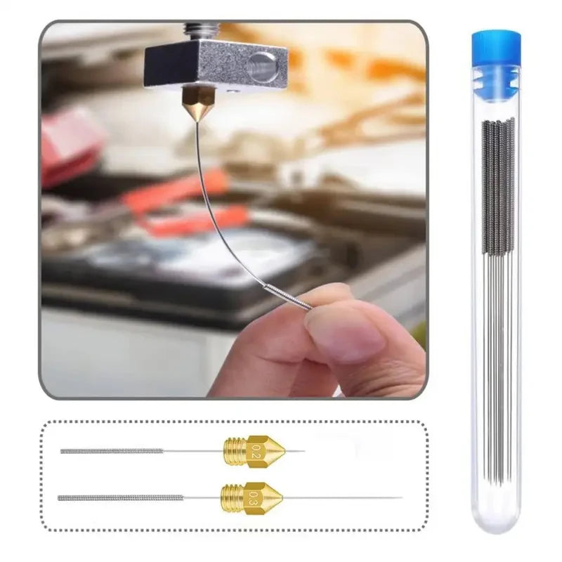 3D Printer Nozzle Cleaning Kit – Stainless Steel Needles 0.2 / 0.25 / 0.3 / 0.35 / 0.4mm