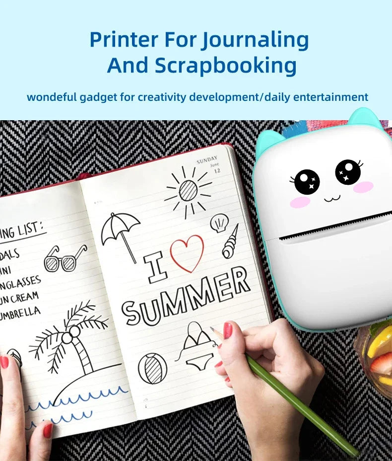 CatPrint Mini Thermal Pocket Printer – 58mm Wireless Bluetooth Photo & Label Printer for Android & iOS