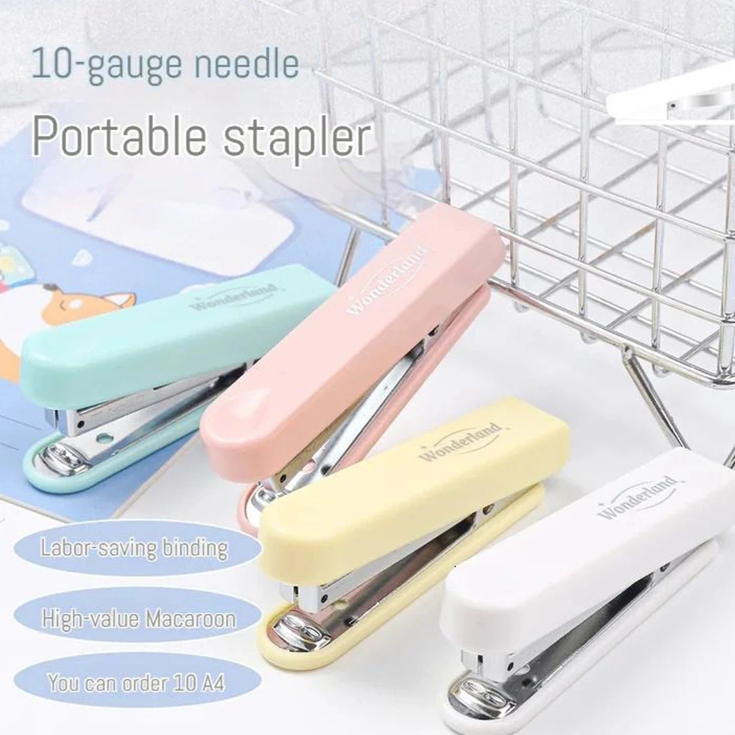 MacaronPress Pastel Thumb-Press Stapler – 10-Page Capacity