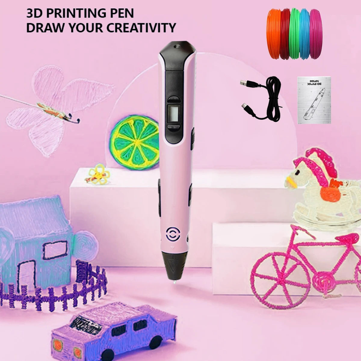 CreativePen 3D Printing Pen – Upgraded with 9M PLA Filament, Kids Birthday Gift