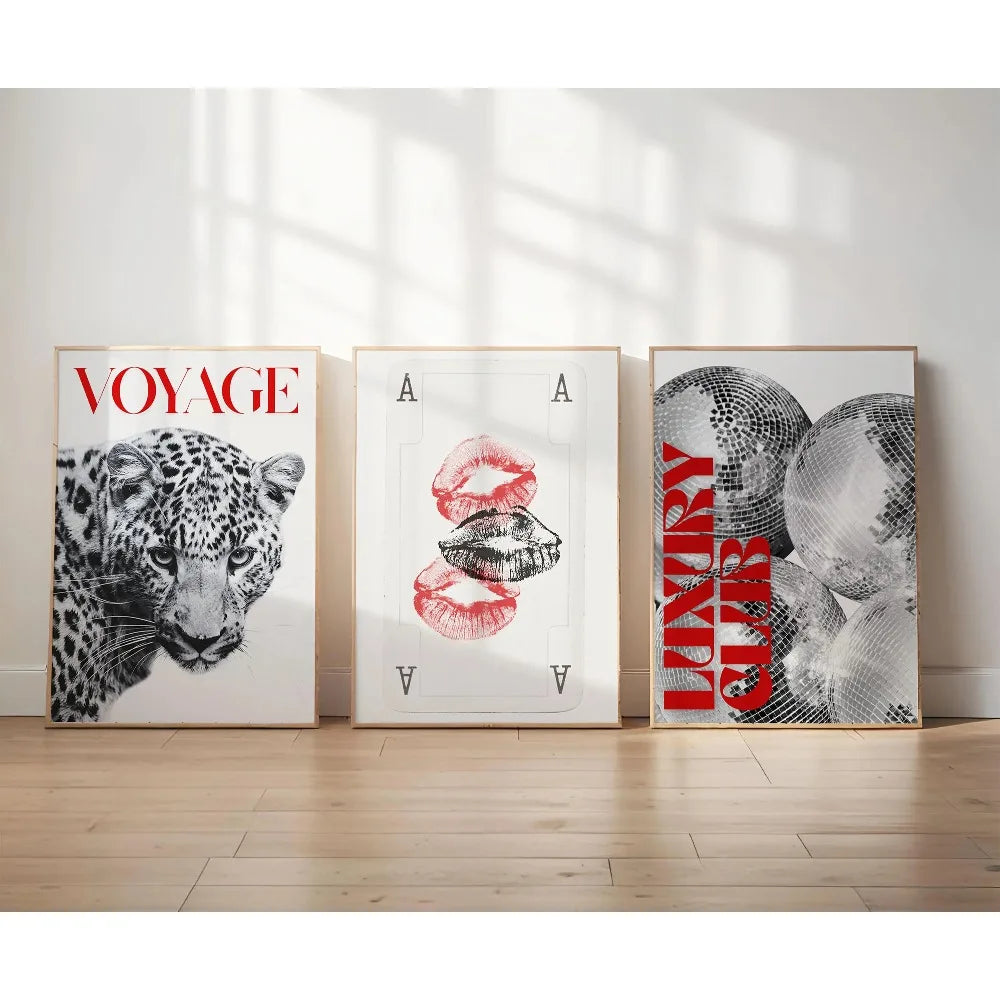 3pcs Frameless Leopard Print,Black and White Gallery Fashion Canvas Poster,Fashion Printing Decor,Office Aesthetics Girl Decor