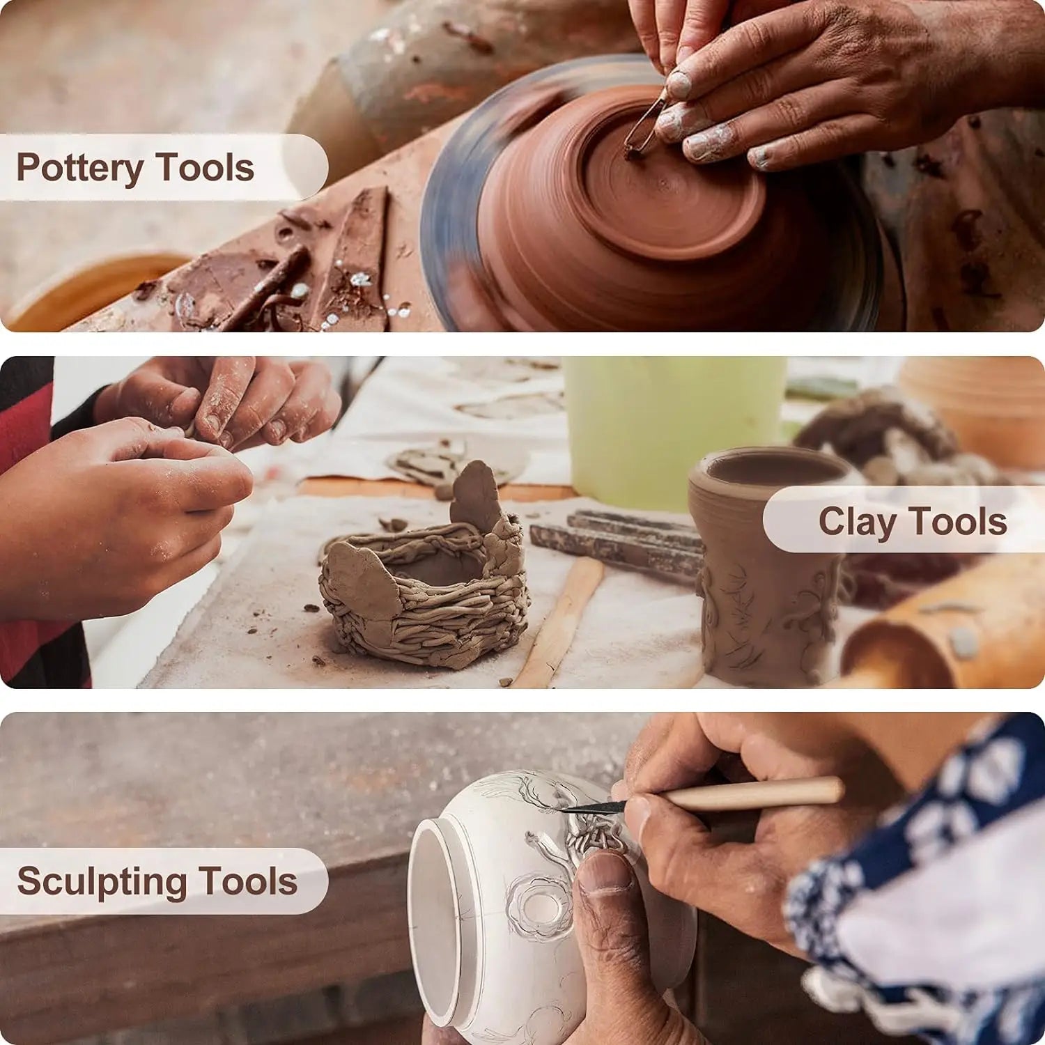 ClayKit Pottery & Clay Sculpting Tools Set – 5 to 61 Pieces with Carry Case