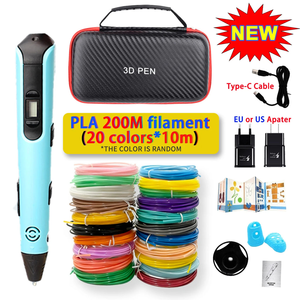 GlowPen Kids 3D Pen – PLA Filament, Power Adapter & Travel Case, Birthday Gift