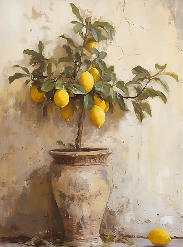 Retro Lemon Garden Canvas Art Poster-Fresh Lemon and Olive Tree Wall Prints for Modern Living Room,Office,and Home Decor Gifts